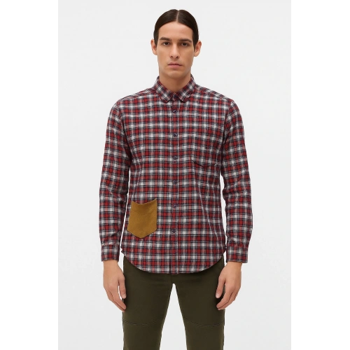 Erkek Cep Detaylı Kırmızı Ekose Gömlek
