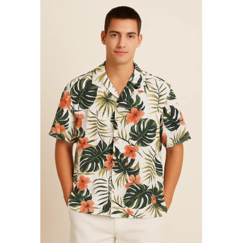 Erkek Çiçek Desenli Kısa kol Gömlek