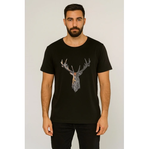 Erkek Geyik Baskılı T-shirt