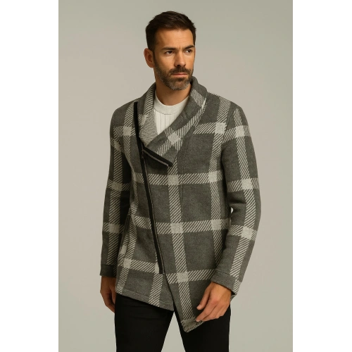 Erkek Gri Ekoseli Hırka