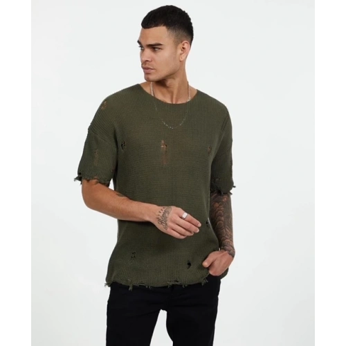 Erkek Haki Triko T-shirt