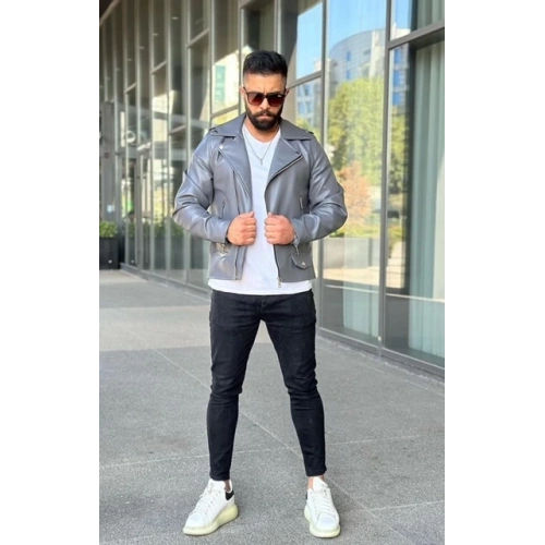 Erkek Gri Deri Ceket