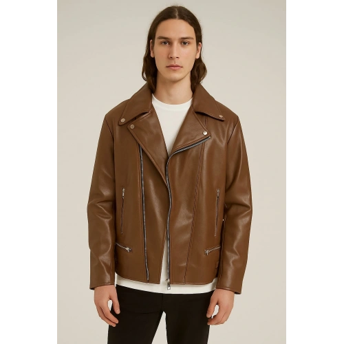 Erkek Kahverengi Deri Ceket