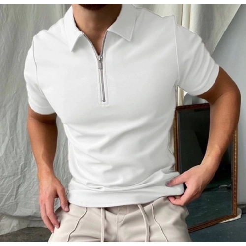 Erkek Beyaz Fermuar Detaylı Tshırt