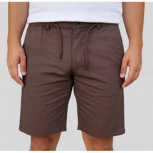 Erkek Kahverengi  Keten Cepli Şort