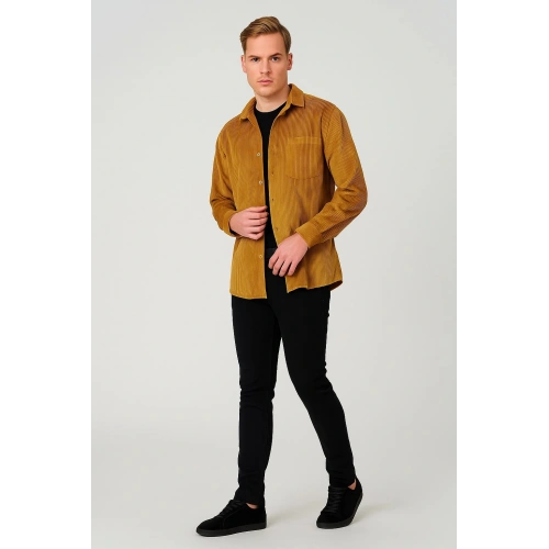 Erkek Sarı Kadife Gömlek