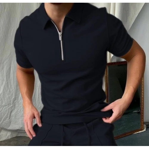 Erkek Lacivert Fermuar Detaylı Tshırt