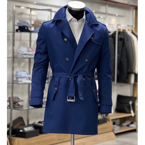 Erkek Mavi Kuşaklı Trençkot