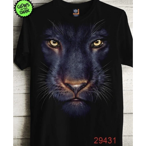 Erkek Siyah Aslan Baskılı T-shirt