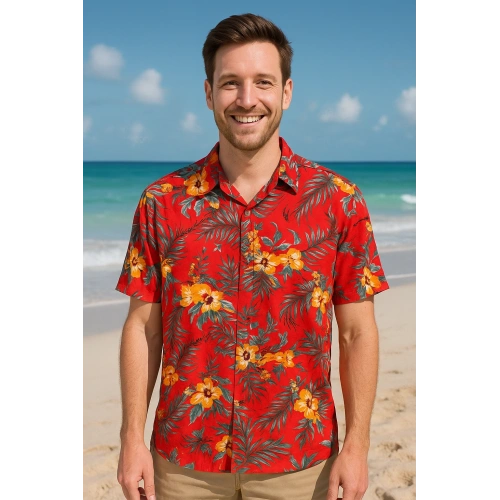 Erkek Nar Çiçeği Desenli Gömlek