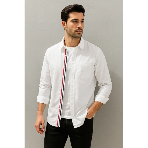 Erkek Beyaz Çizgi Detaylı Gömlek
