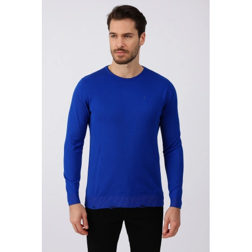 Erkek Saks Mavi Triko Bluz