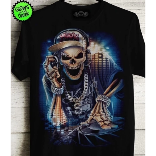 Erkek Siyah İskelet Baskılı T-shirt