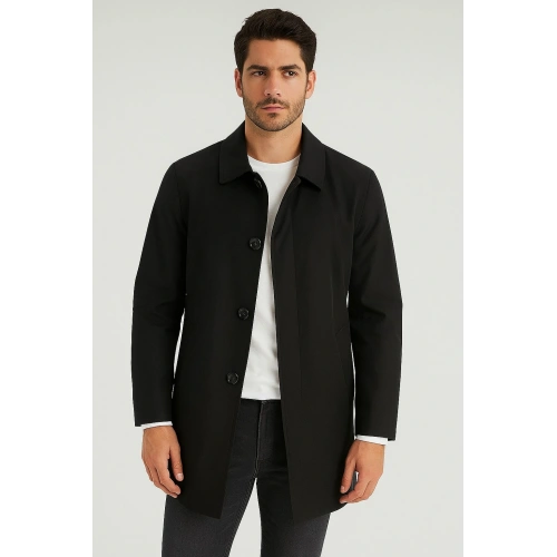 Erkek Siyah Düğmeli Mont