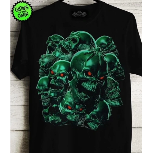 Erkek Siyah Kurukafa Baskılı T-shirt