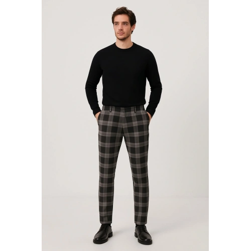 Erkek Siyah Kareli Pantolon