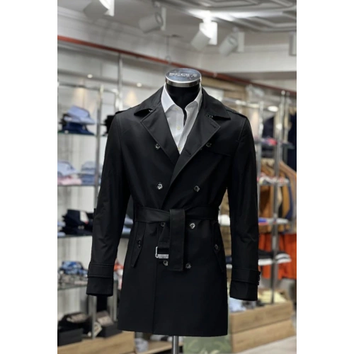 Erkek Siyah Kuşaklı Trençkot