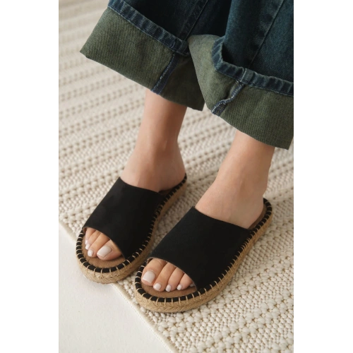 Grey Süet Siyah Kadın Terlik