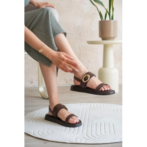 Kadın Acı Kahve 2cm Topuk Boyu Yazlık Rahat Sandalet TR27MY05C
