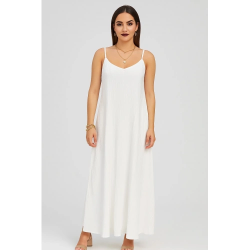 Kadın  Askılı Astarlı Beyaz Elbise