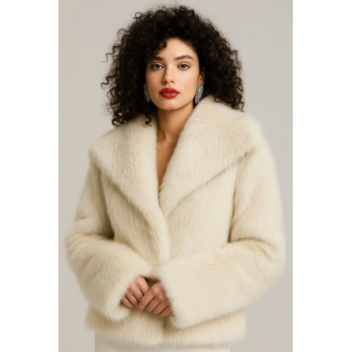 Kadın Bej Kürklü Cepli Kaban