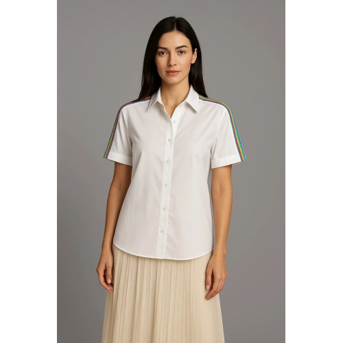 Kadın Beyaz Şerit Detaylı Gömlek