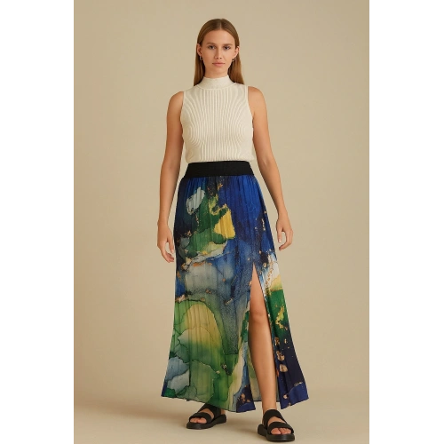 Kadın Çok Renkli Pileli Uzun Etek