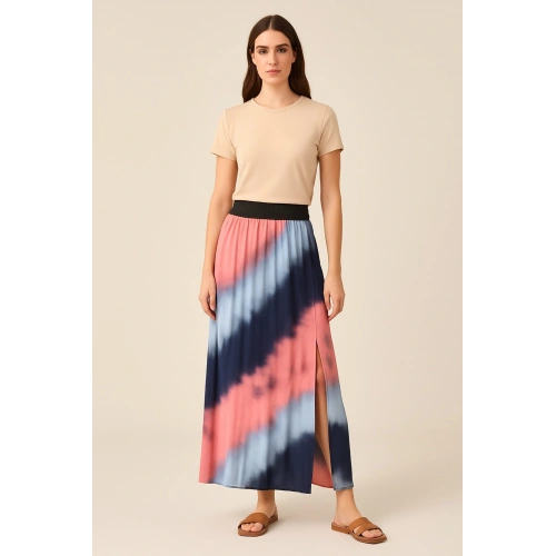 Kadın Mavi-Pembe Renkli Uzun Etek