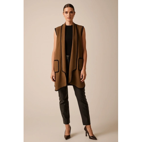 Kadın Kahverengi Cepli  Yelek