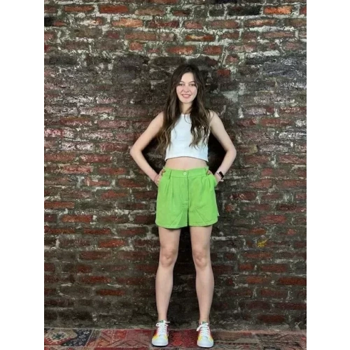 Kadın Fıstık Yeşili Keten Şort