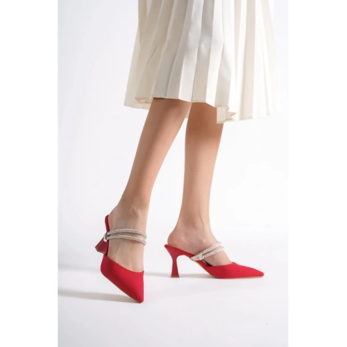 Kadın Kırmızı Taşlı Yeni Sezon Topuklu Ayakkabı