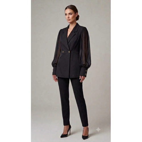 Kadın Kolları Şifon İnce Blazer Ceket