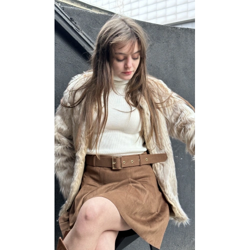 Kadın Krem Peluş Kaban