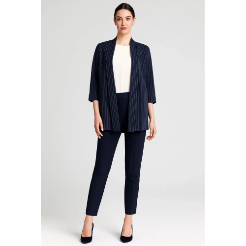 Kadın Lacivert Çizgili İnce Blazer Ceket