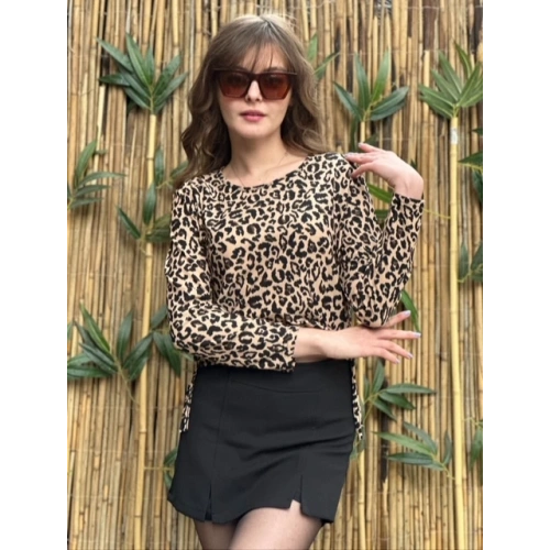 Kadın Leopar Desenli Bluz