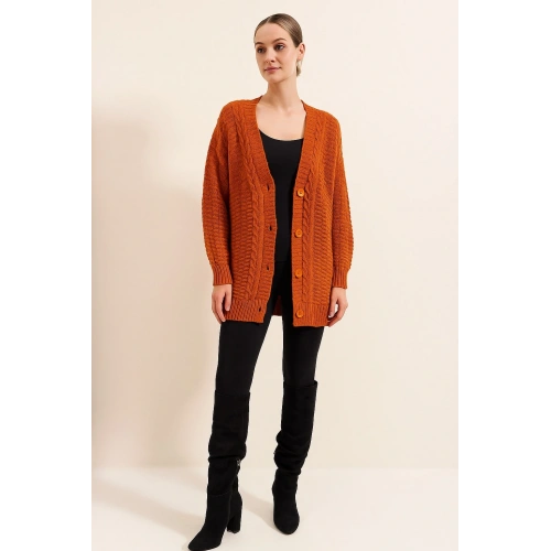 Kadın Kiremit Rengi Oversıze Hırka