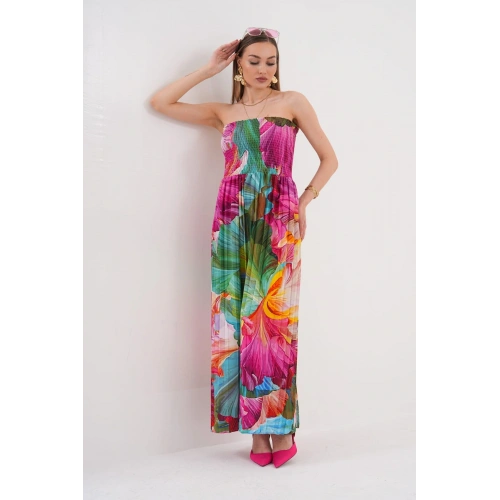 Kadın Çok Renkli Straplez Yaka Yazlık Elbise