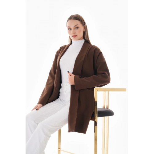 Kadın Oversıze Kahverengi Kaşe Kaban