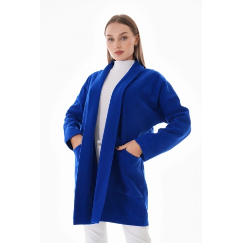 Kadın Oversıze Mavi Kaşe Kaban