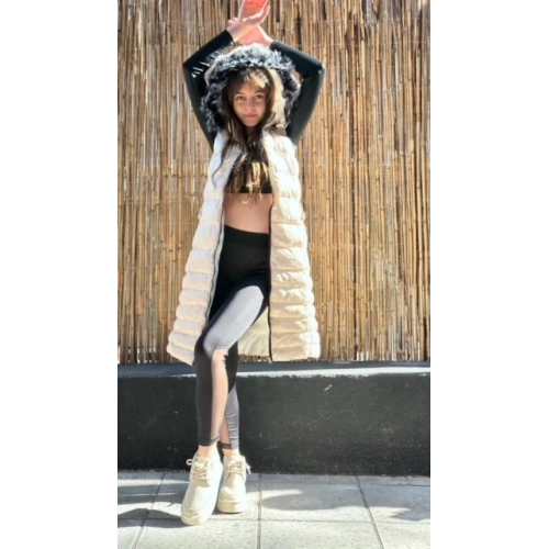 Kadın Bej Uzun Şişme Yelek