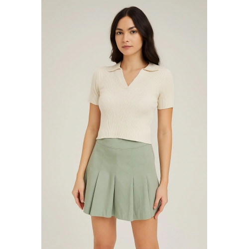 Kadın Su Yeşili Az Pileli Etek