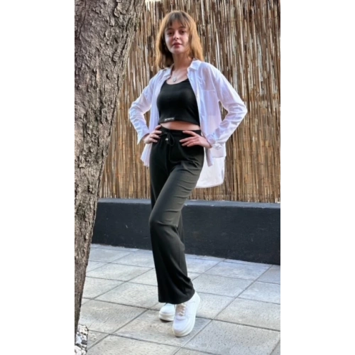 Kadın Siyah Askılı Crop Takım