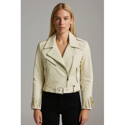 Kadın Püsküllü  Deri Ceket