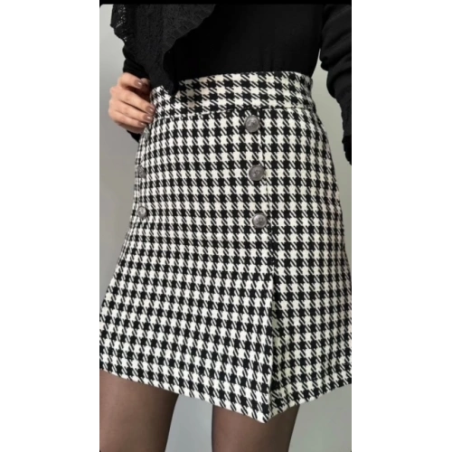 Kadın Siyah Ekose Kaşe Etek