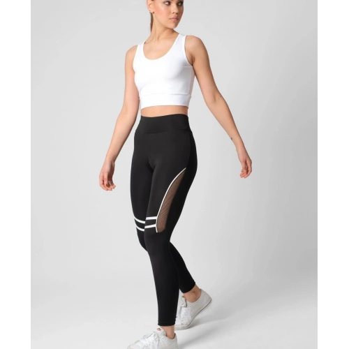 Kadın Siyah File Detaylı Tayt