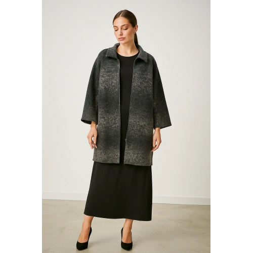 Kadın Siyah-Gri Kışlık Panço