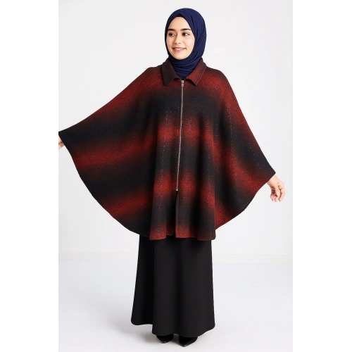 Kadın Siyah-Kırmızı Kışlık Panço