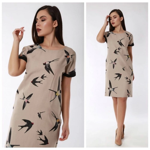 Kadın Bej Desenli Elbise