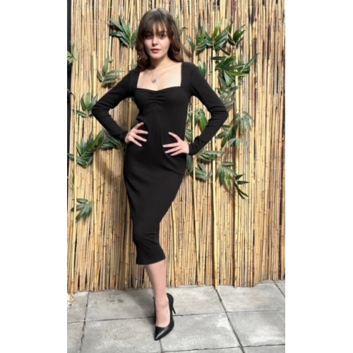 Kadın Siyah Uzun Triko Elbise