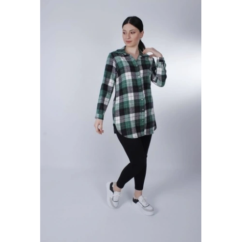 Kadın Siyah Yeşil Ekose Gömlek